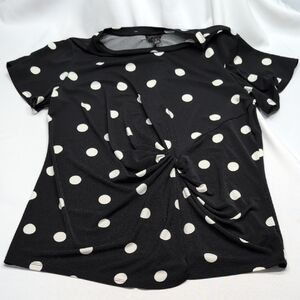 Worthington Black and White Polka Dot Short Sleeve Top